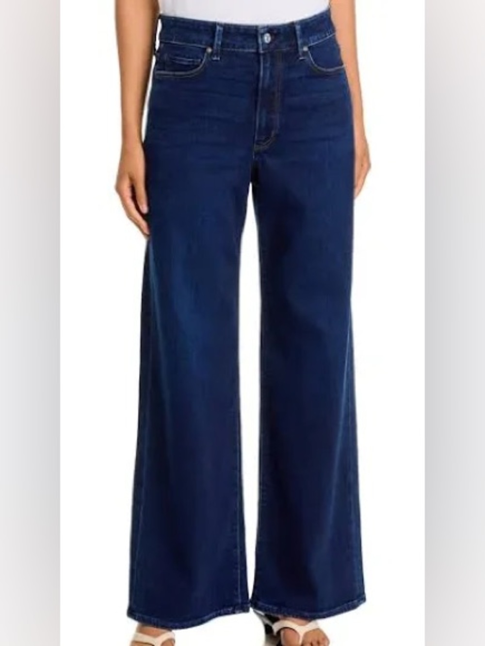 PAIGE Anessa Wide-Leg High Rise Jeans in Dark Blue Denim